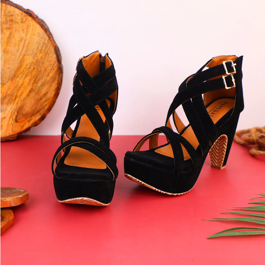Rahegas Latest Smart & Sleek High-Heeled Wedge Sandals For Womens (Black)