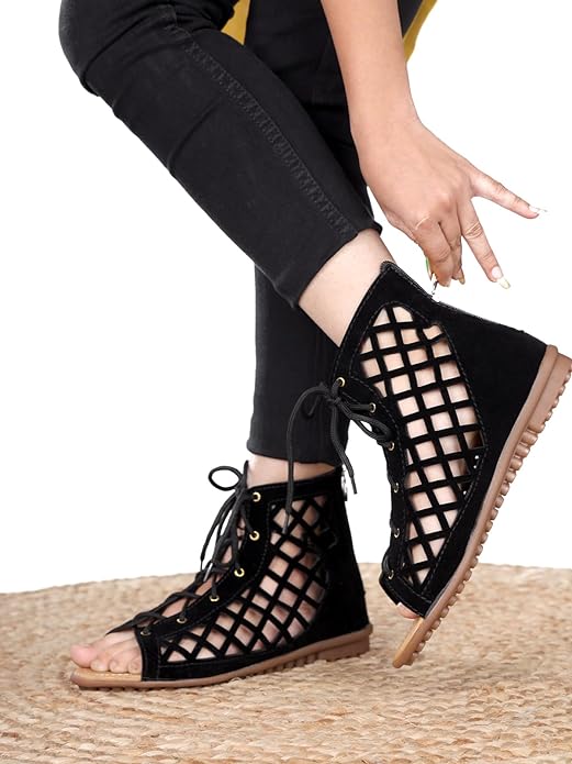 RAHEGAS FEEL LIKE STUNNING New Black Gladiator Sandal For Women